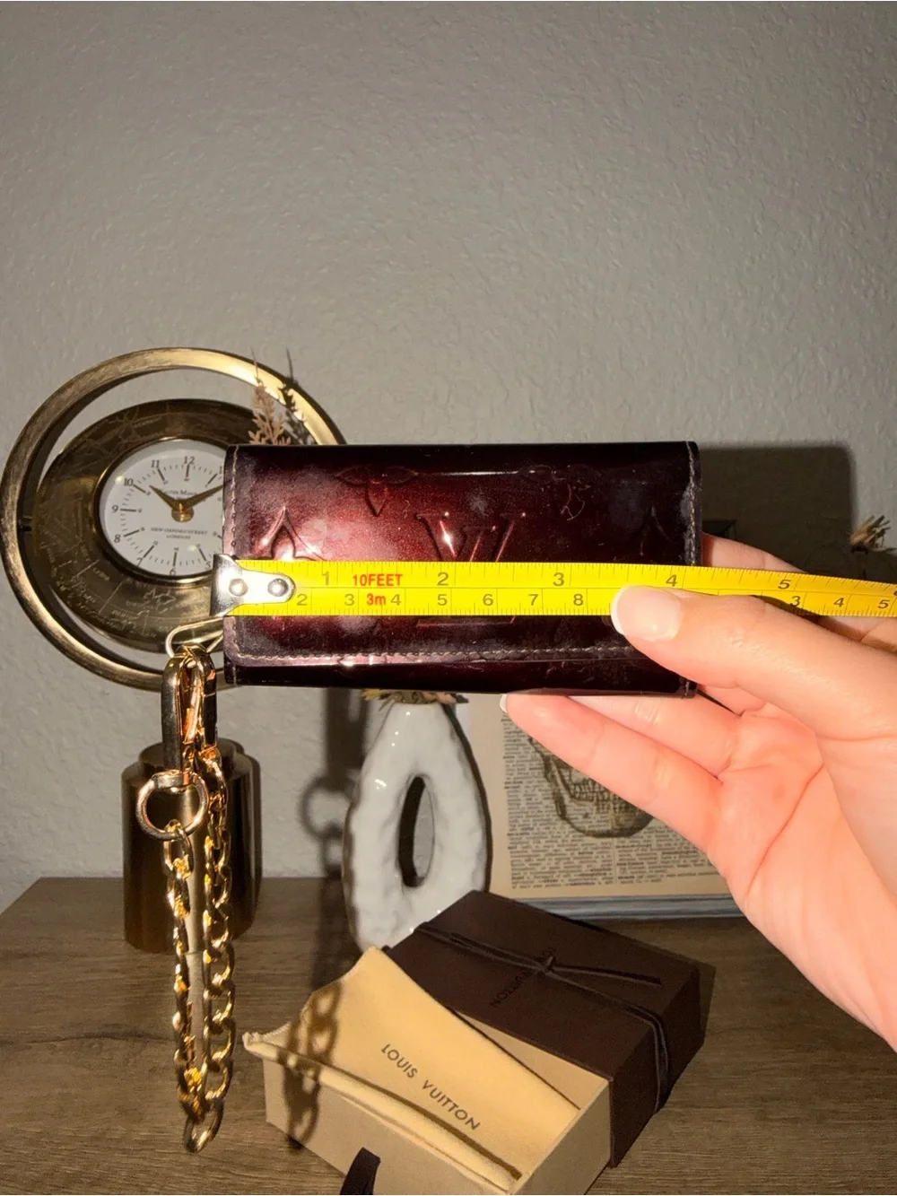 Louis Vuitton Burgundy Vernis Monogram Key Pouch with Gold Chain